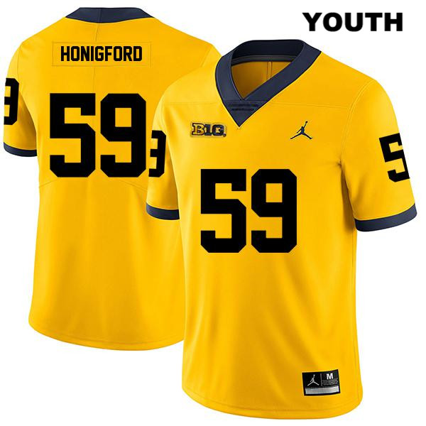 Youth NCAA Michigan Wolverines Joel Honigford #59 Yellow Jordan Brand Authentic Stitched Legend Football College Jersey AR25P37WU